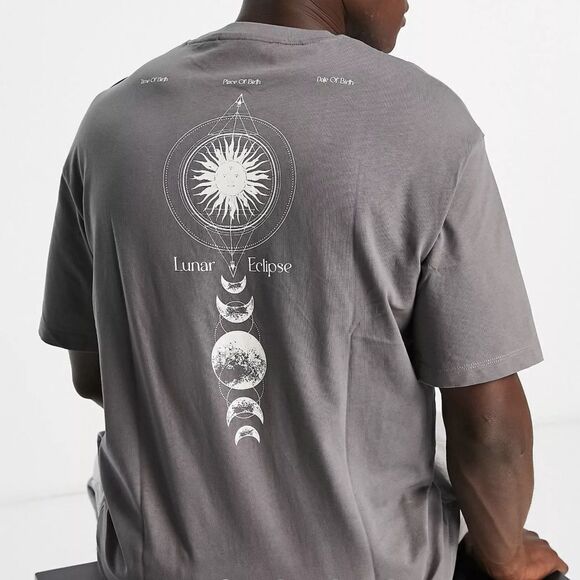 Selected Homme oversized t-shirt with lunar back print in dark gray M NWT IN PKG - Picture 2 of 7